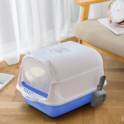 Detachable Cat Litter Box with Deodorising Compartment – Grey & White, Easy-to-Clean Design