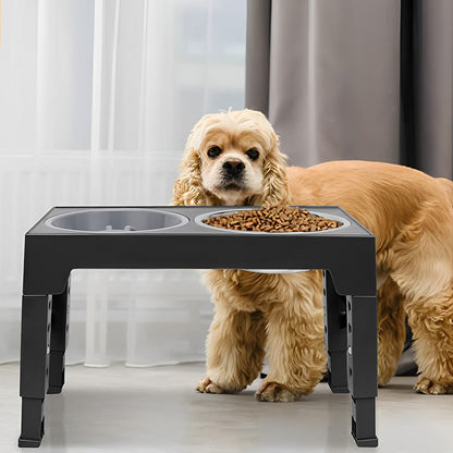 Adjustable Elevated Pet Feeder with Dual Stainless Steel Bowls and Foldable Stand