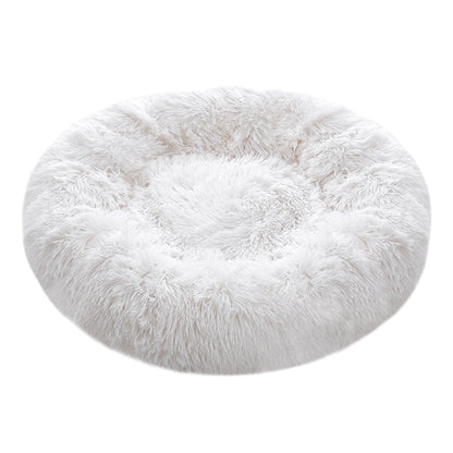 Plush Donut-Shaped Calming Dog Cuddler Bed with Raised Rim