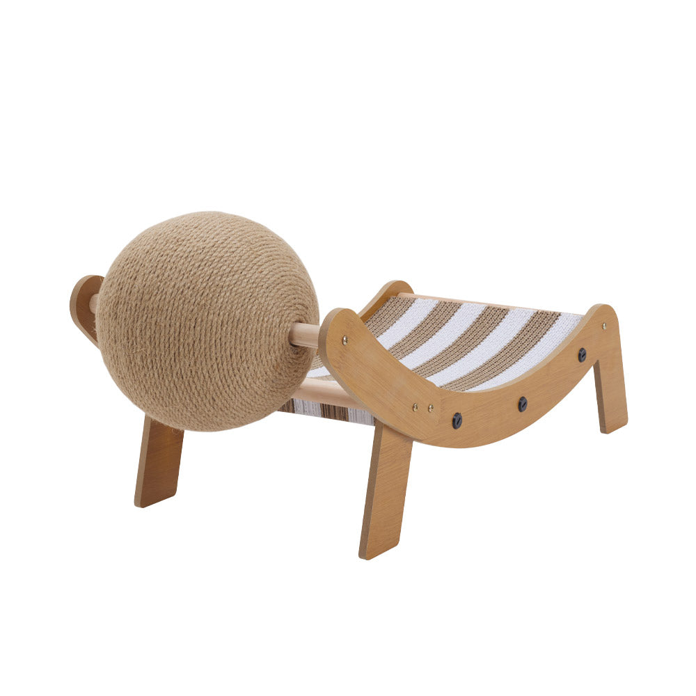 Curved Cat Scratching Board with Sisal Ball – Durable Lounge & Scratch Surface with Wooden Frame