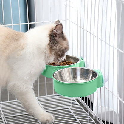 Two-in-One Stainless Steel & Plastic Cage Hanging Pet Feeder – Green, For Cats and Dogs