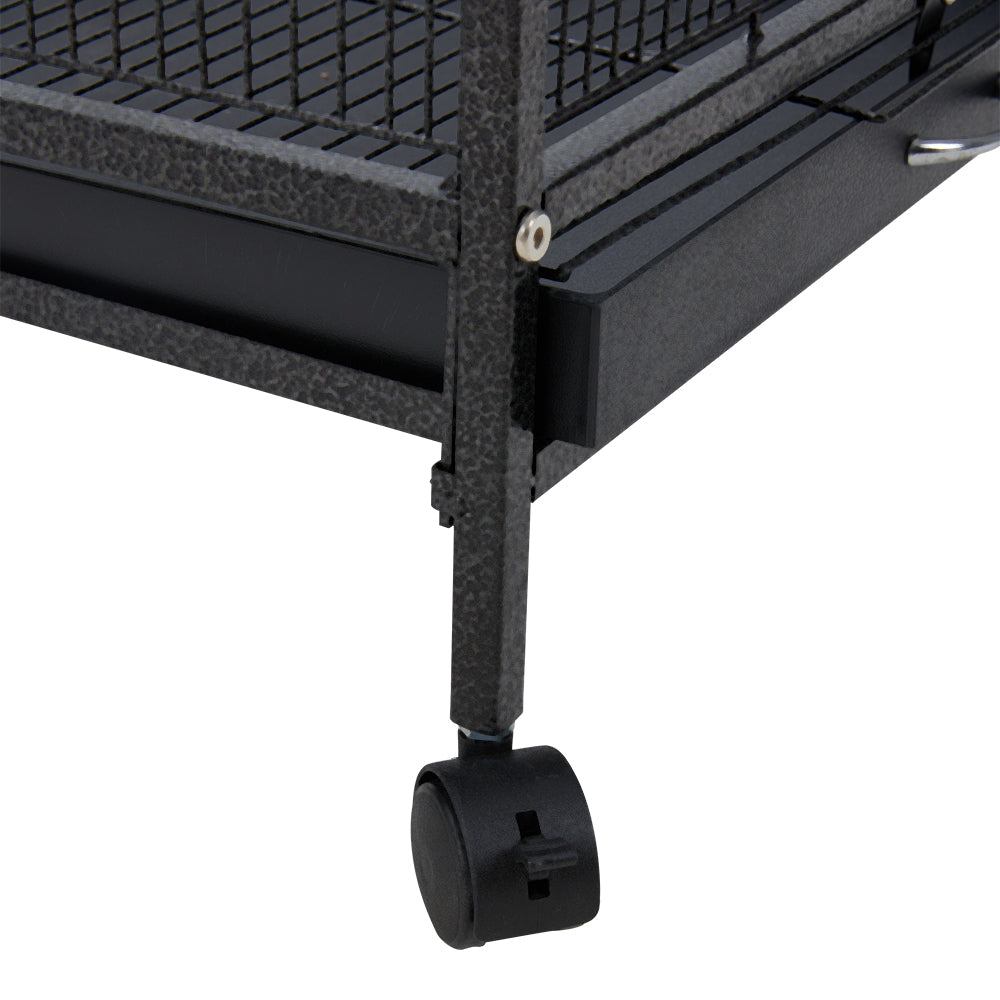 Peaked Roof Metal Bird Cage with Casters and Dual Feeding Doors
