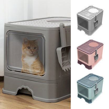 Enclosed Cat Litter Box with Top Exit, Odour Control & Pull-Out Tray – Easy-Clean Design for Cats