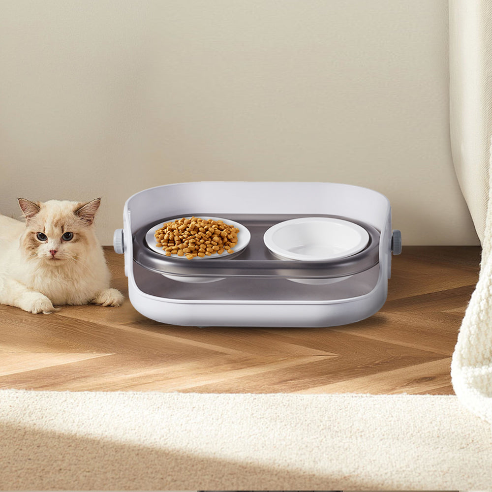 Adjustable Ceramic Double Bowl Pet Feeder – Elevated Stand with 3 Height Levels & 15° Tilt for Cats and Dogs