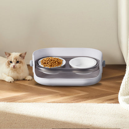 Adjustable Ceramic Double Bowl Pet Feeder – Elevated Stand with 3 Height Levels & 15° Tilt for Cats and Dogs