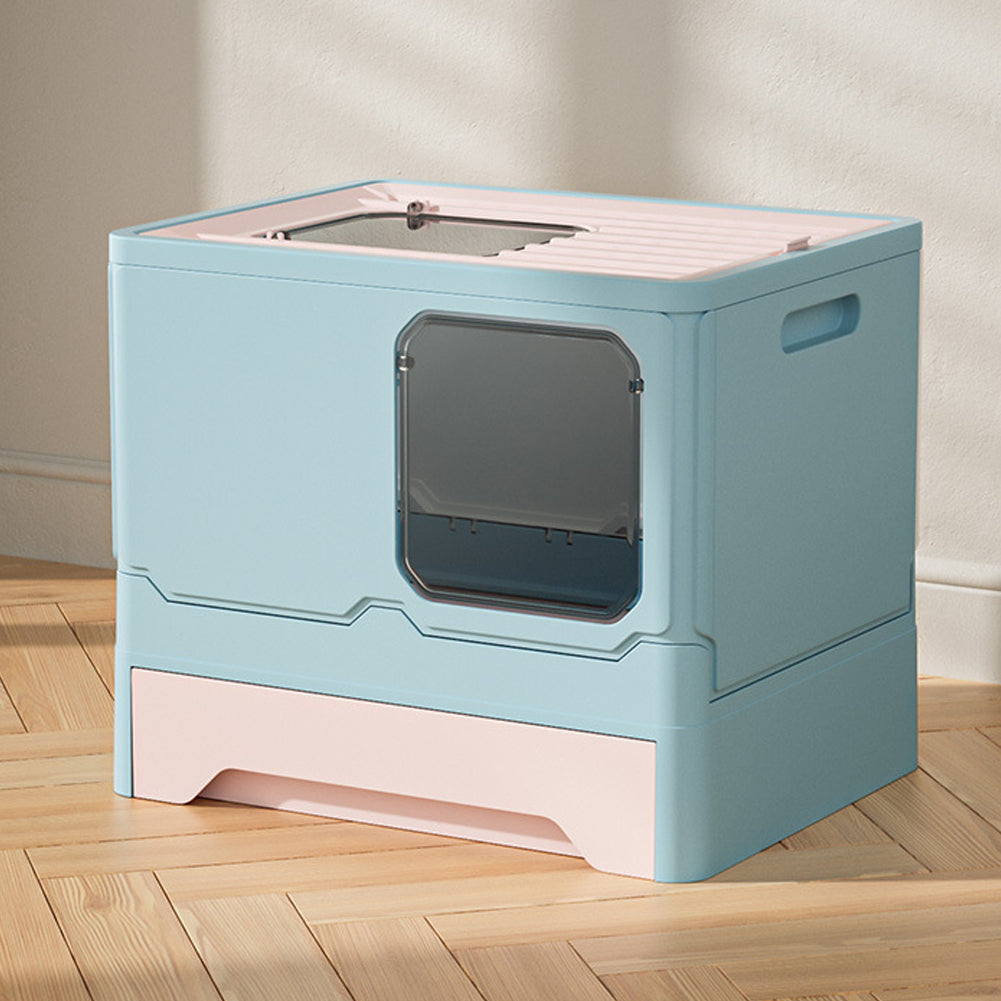 Foldable Enclosed Cat Litter Box with Pull-Out Drawer and Scoop – Odour-Controlled, Easy-Clean Design