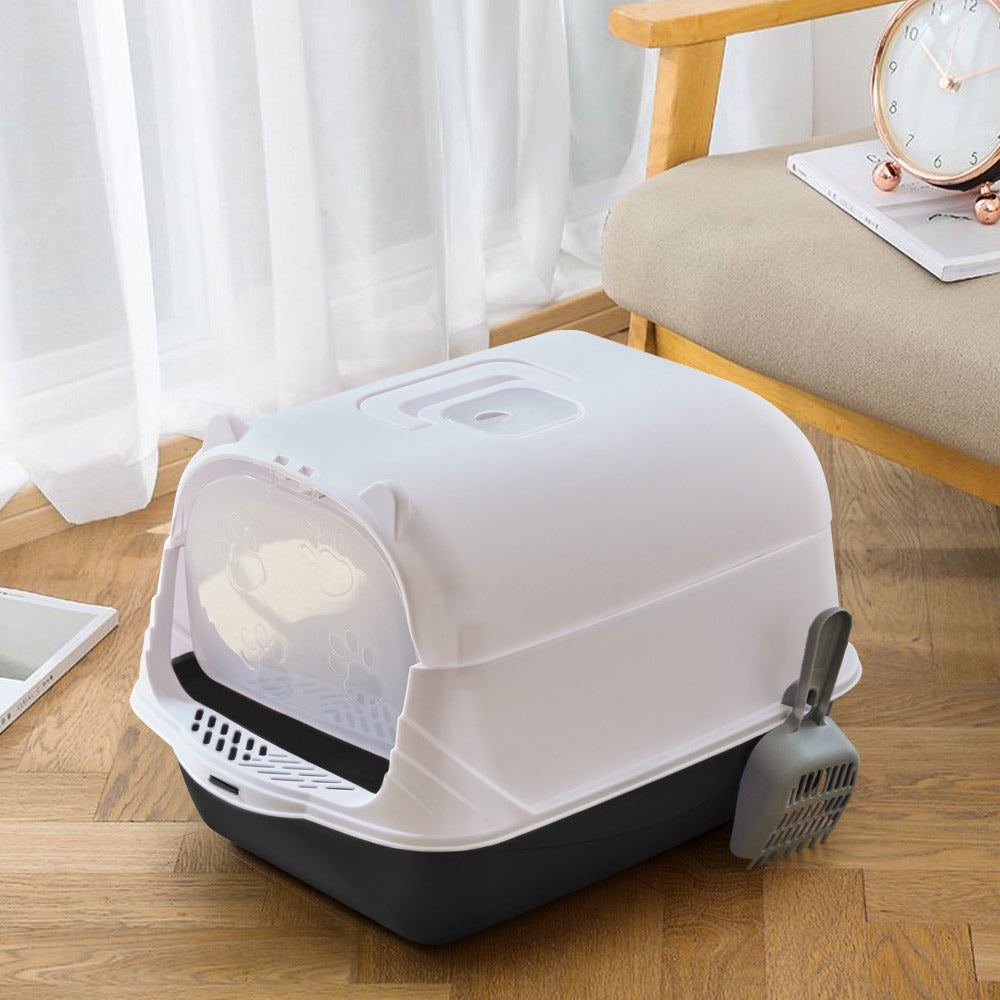 Detachable Cat Litter Box with Deodorising Compartment – Grey & White, Easy-to-Clean Design