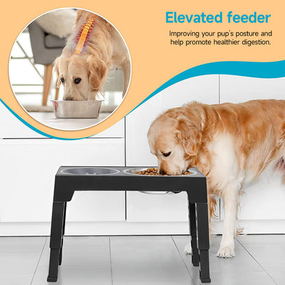Adjustable Elevated Pet Feeder with Dual Stainless Steel Bowls and Foldable Stand