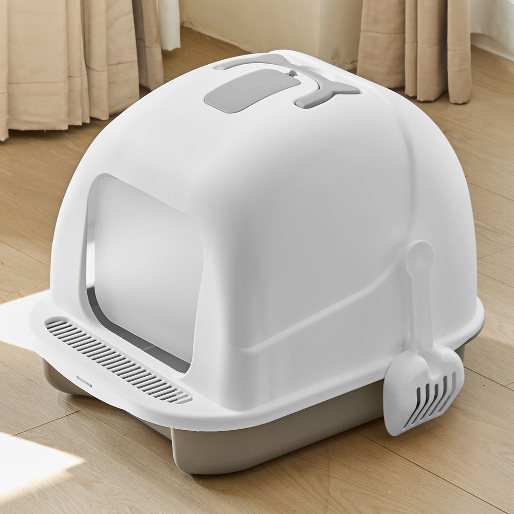Durable Flip-Top Cat Litter Box with Odour Control & Scoop