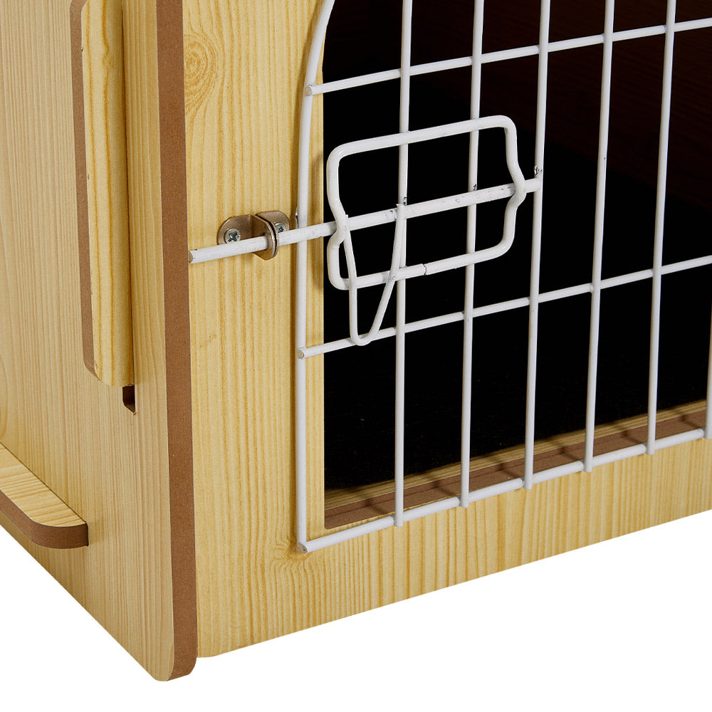 Wooden Pet House with Wire Door – Medium Size, Natural Finish