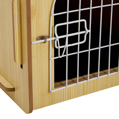 Wooden Pet House with Wire Door – Medium Size, Natural Finish