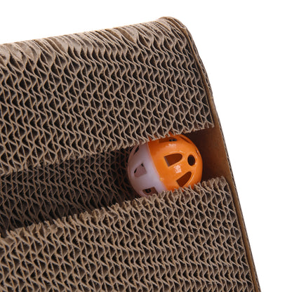 Triangle Corrugated Cardboard Cat Scratcher with Bell Ball – Corner-Friendly Design