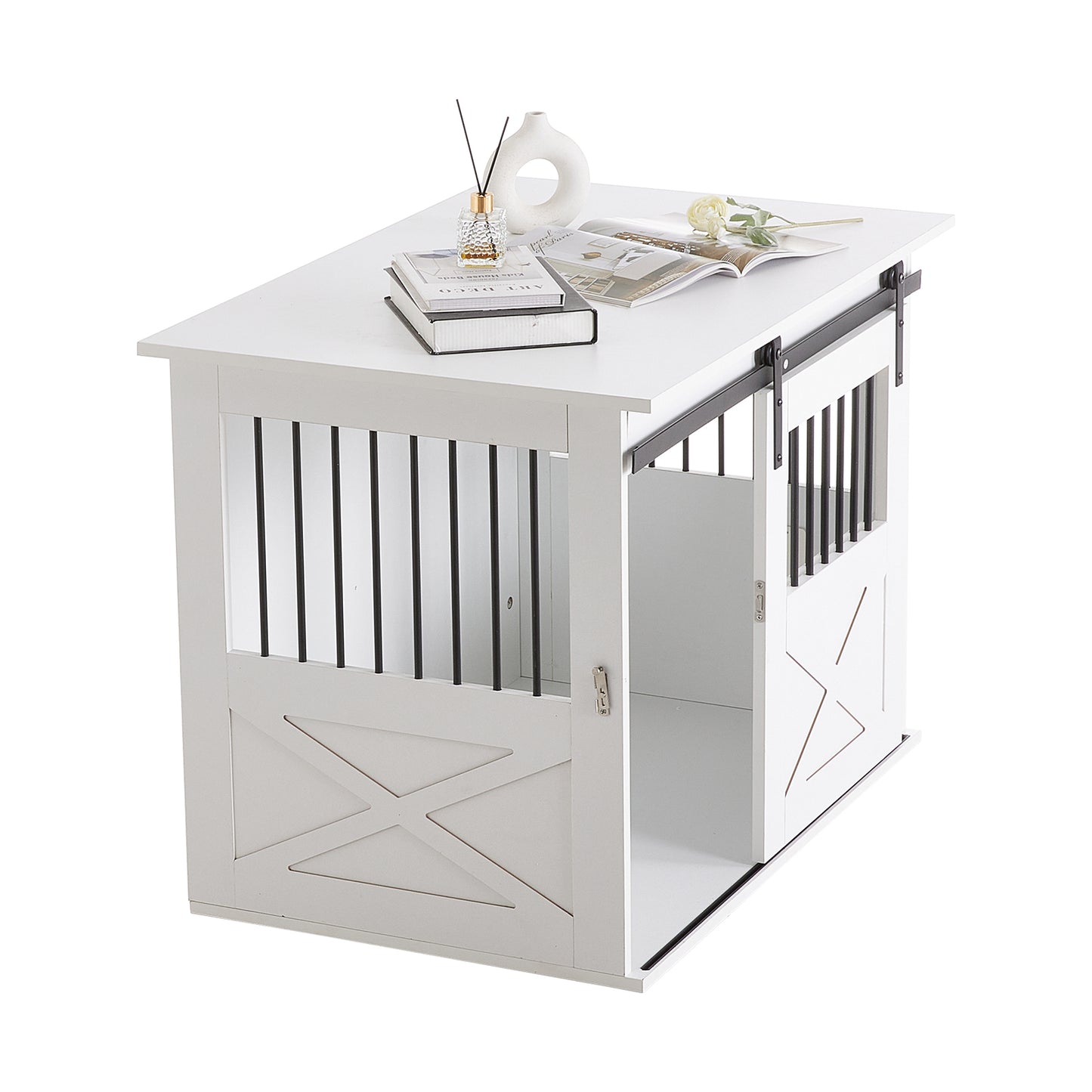 Wooden Dog Crate with Lockable Barn Door – Stylish & Secure Home for Dogs