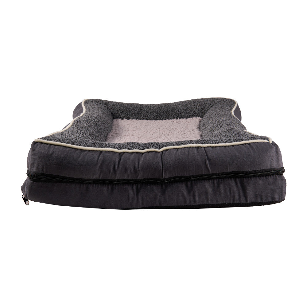 Dark Grey Anti-Slip Pet Bed with Plush Interior & Removable Cover