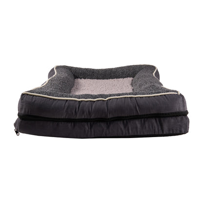 Dark Grey Anti-Slip Pet Bed with Plush Interior & Removable Cover