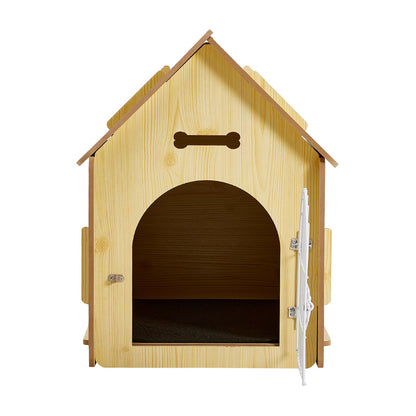 Wooden Pet House with Wire Door – Medium Size, Natural Finish