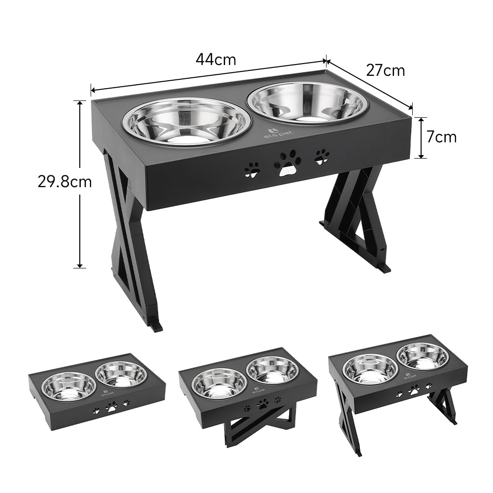 Adjustable Elevated Dog Feeder with 2 Stainless Steel Bowls – Foldable Raised Stand for Food & Water