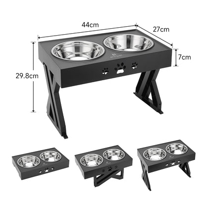 Adjustable Elevated Dog Feeder with 2 Stainless Steel Bowls – Foldable Raised Stand for Food & Water