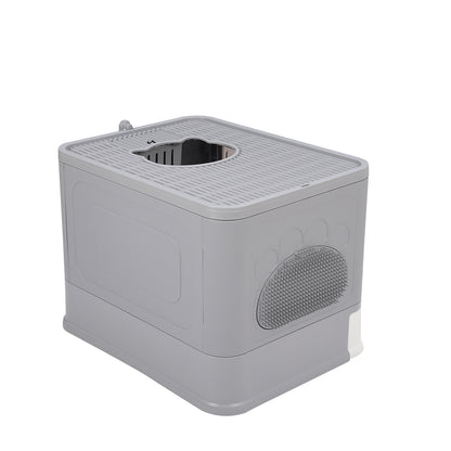 Enclosed Folding Plastic Cat Litter Box with Removable Scoop – Odor Control and Easy Cleaning