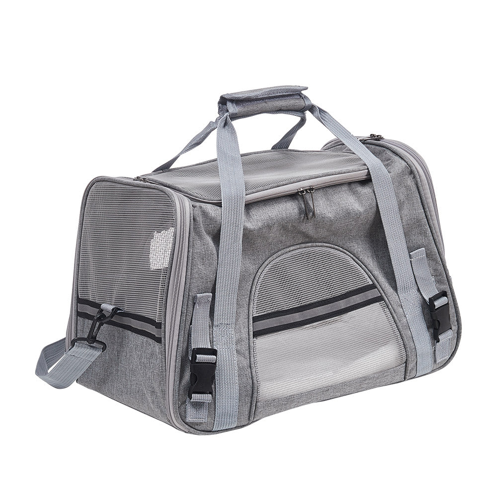 Grey Oxford Pet Travel Carrier – Soft-Sided, Foldable & Breathable Design