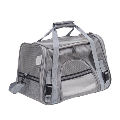 Grey Oxford Pet Travel Carrier – Soft-Sided, Foldable & Breathable Design