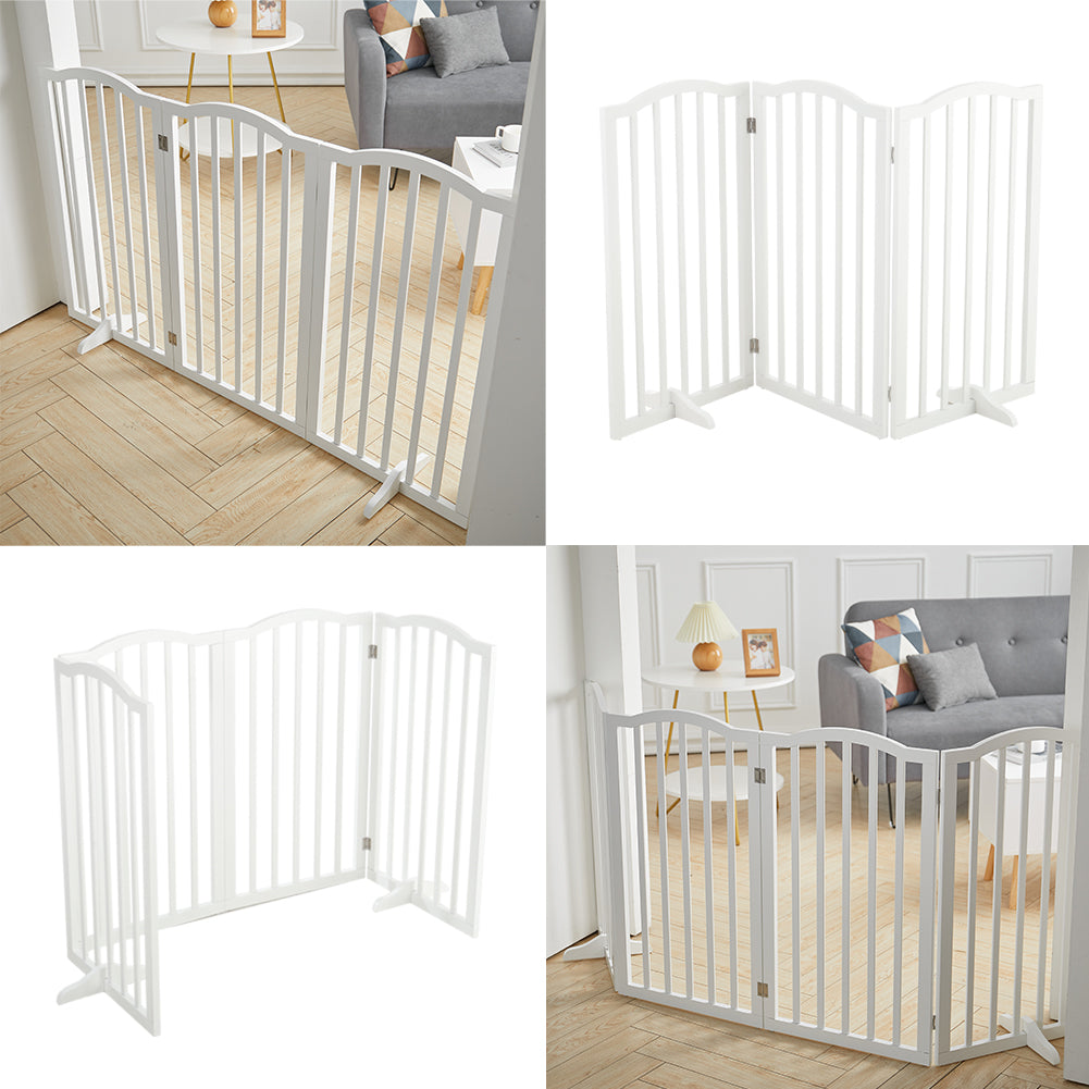 Foldable Freestanding 3/4-Panel Wooden Pet Gate with Base — Expandable Barrier for Pets