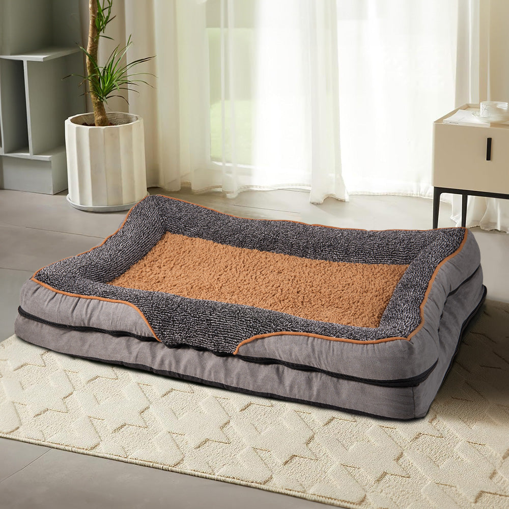Medium-Sized Anti-Slip Plush Pet Sleeping Bed with Elevated Pillow and Removable Cover
