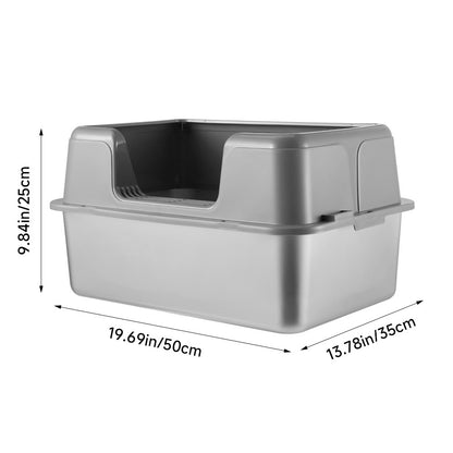 Semi-Enclosed Anti-Splash Cat Litter Box with Stainless Steel Base and Scoop