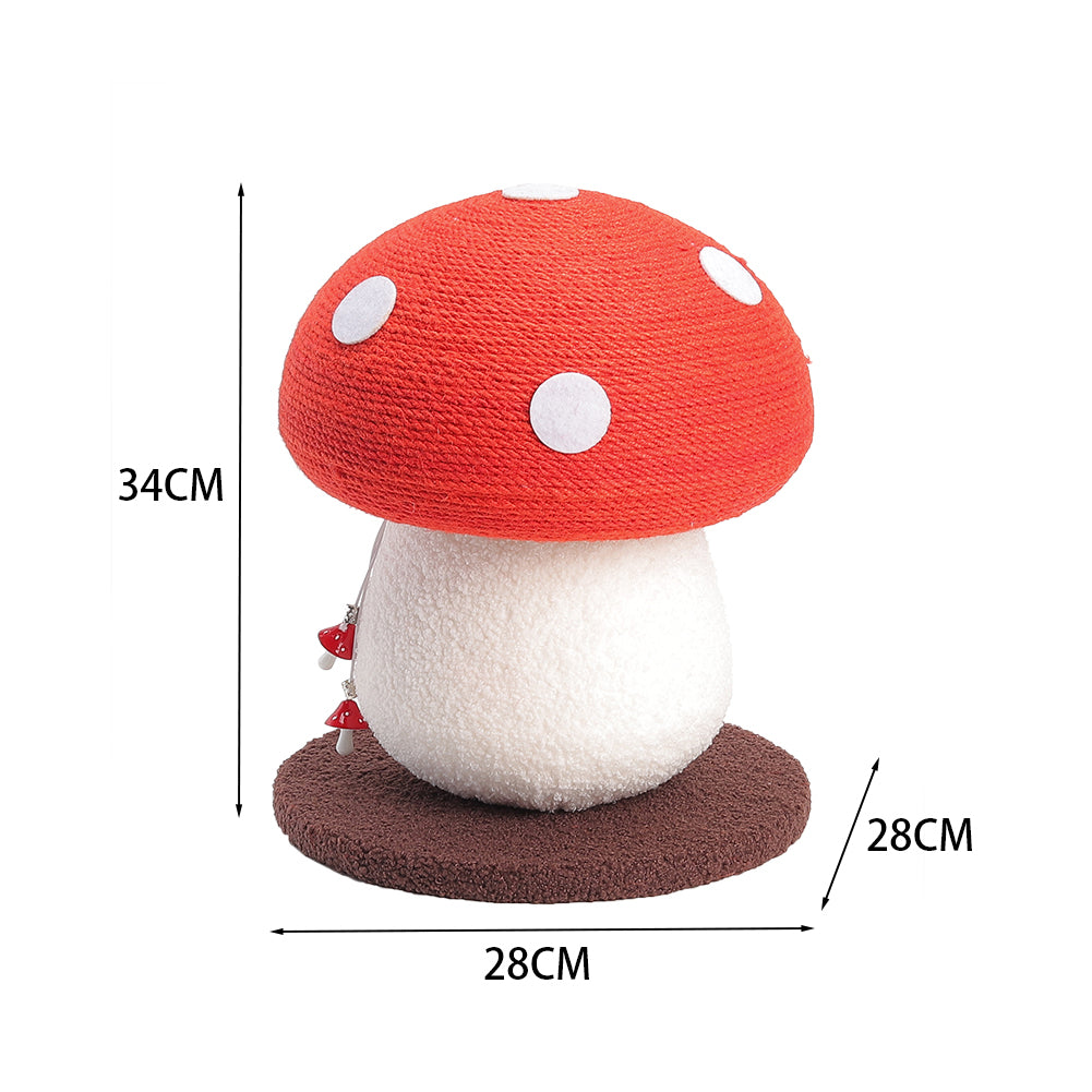 Sisal Mushroom Cat Scratching Post – Freestanding Claw Sharpener with Plush Base and Hanging Toys