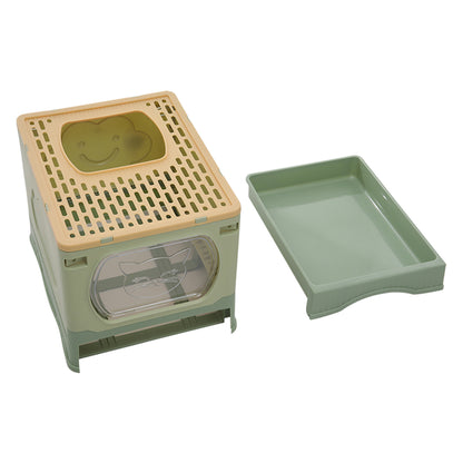 Foldable Top-Entry Cat Litter Box with Drawer and Scoop – Enclosed, Splash-Proof & Odor-Resistant Design