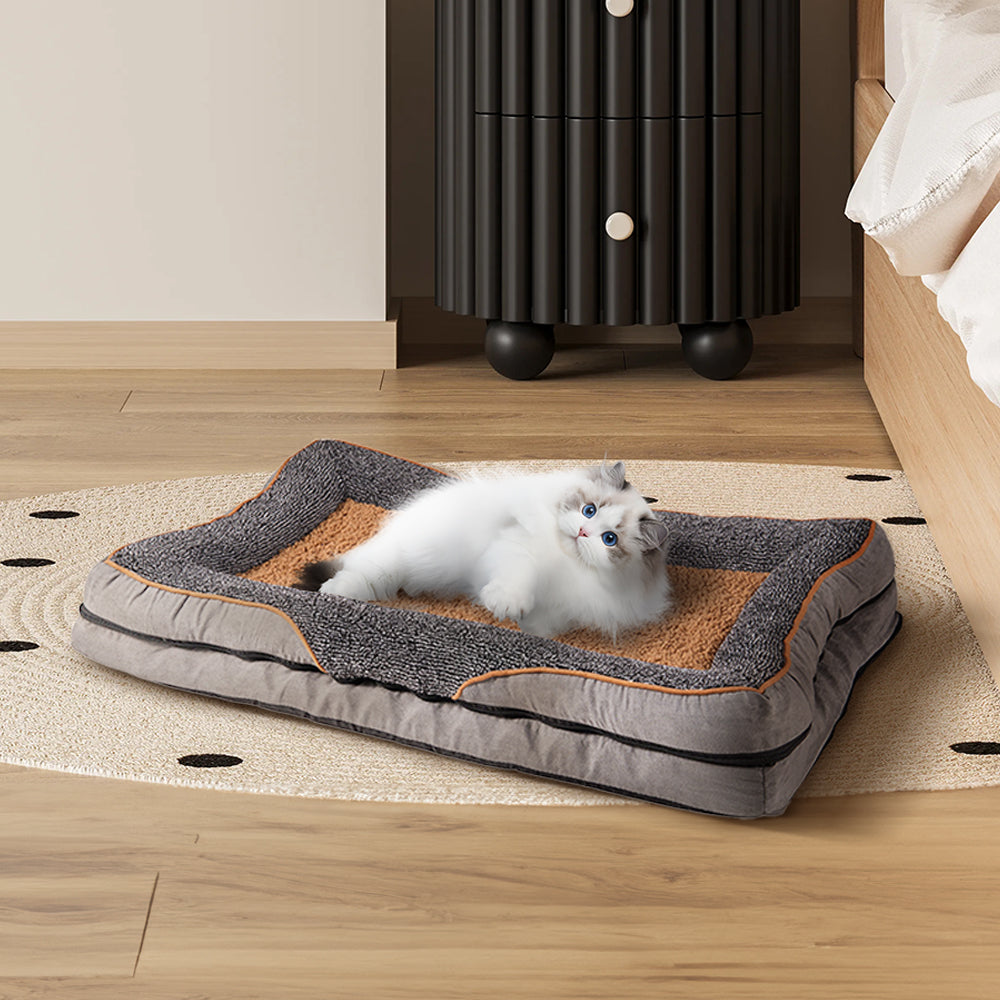 Medium-Sized Anti-Slip Plush Pet Sleeping Bed with Elevated Pillow and Removable Cover