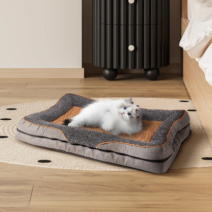 Medium-Sized Anti-Slip Plush Pet Sleeping Bed with Elevated Pillow and Removable Cover