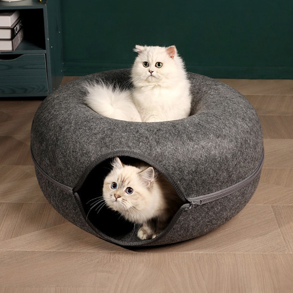 3-in-1 Felt Cat Tunnel Bed – Cozy Play Tunnel & Resting Space for Cats