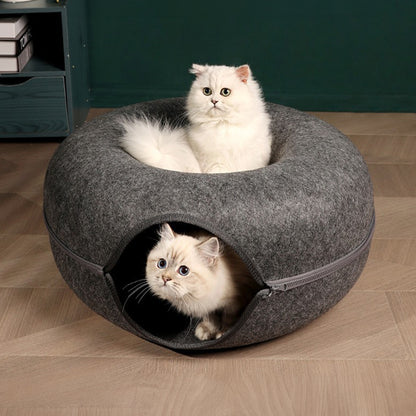 3-in-1 Felt Cat Tunnel Bed – Cozy Play Tunnel & Resting Space for Cats