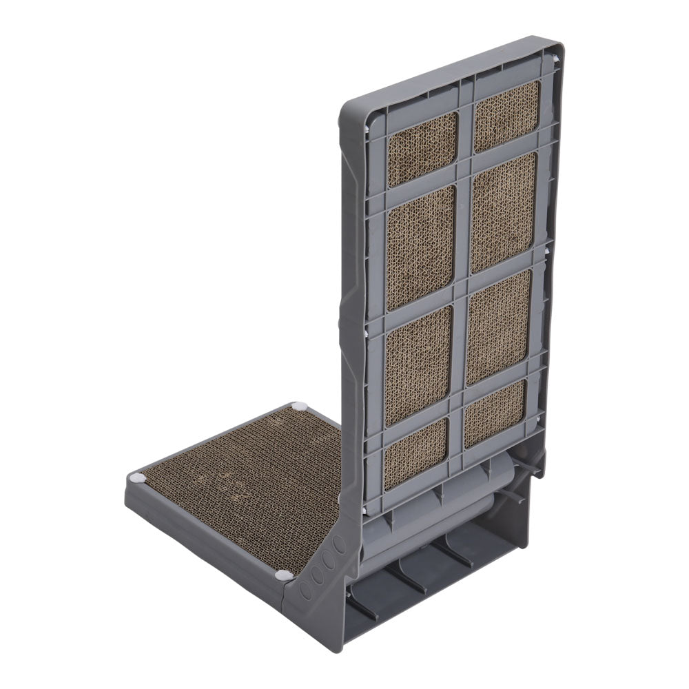 L-Shaped Corrugated Cat Scratcher with Rolling Ball Toys – Wall-Fit Design for Claw Care & Play