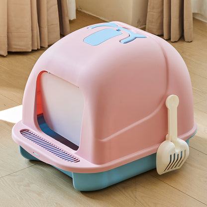Durable Flip-Top Cat Litter Box with Odour Control & Scoop