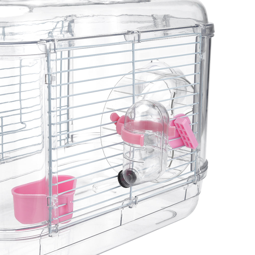 Double-Layer Transparent Hamster Cage with Hidden Handle and Tunnel