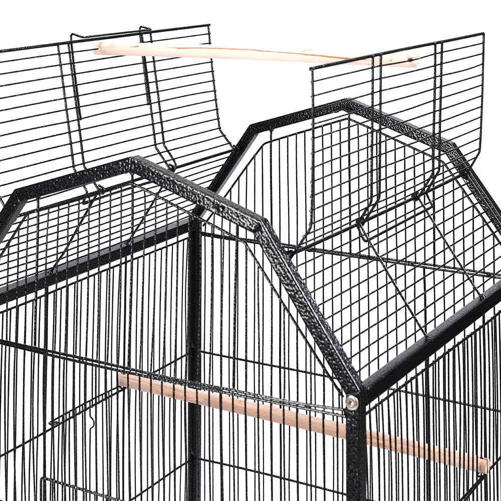Spacious Open-Top Metal Bird Cage with Casters and Dual Feeding Doors