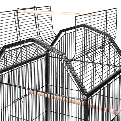 Spacious Open-Top Metal Bird Cage with Casters and Dual Feeding Doors