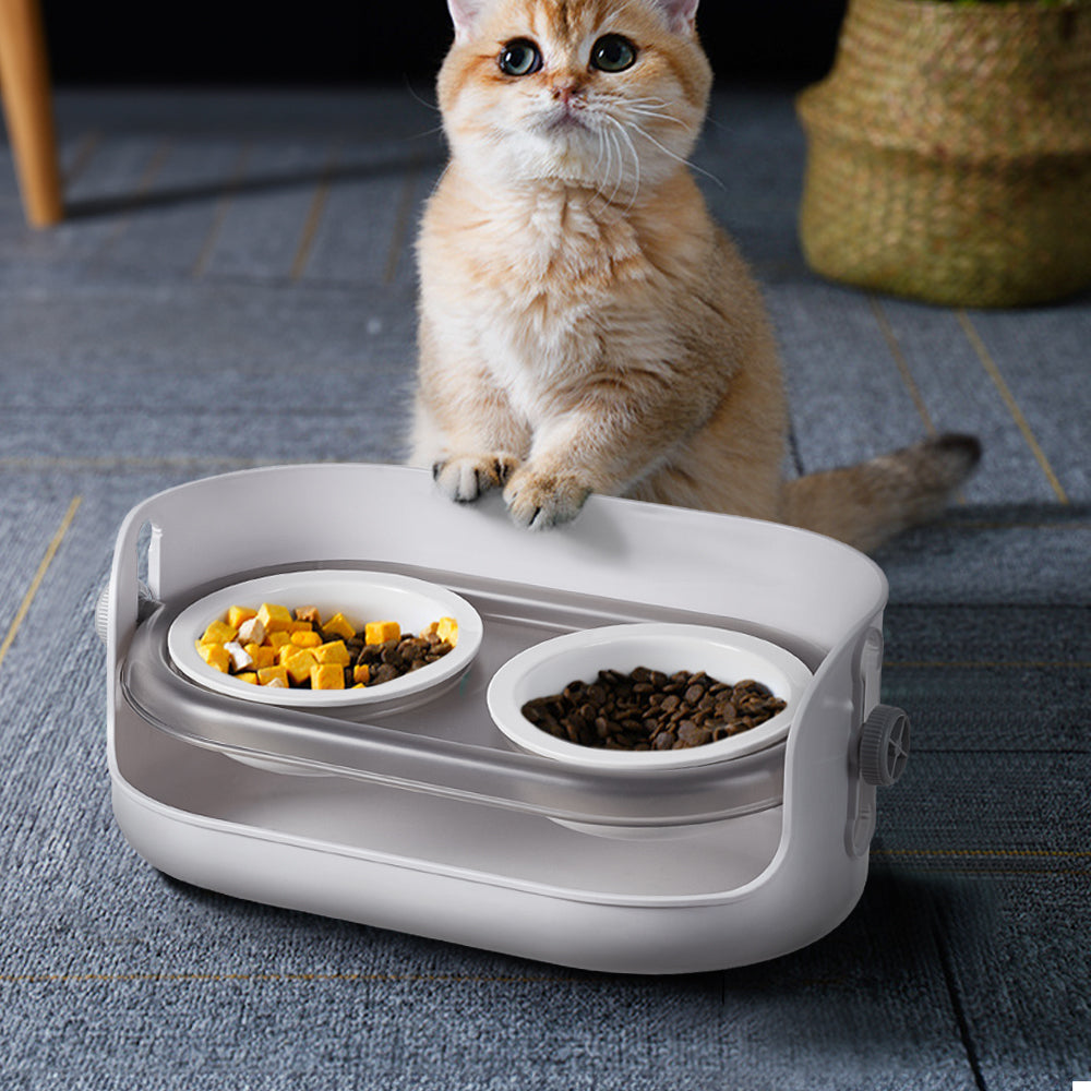 Adjustable Ceramic Double Bowl Pet Feeder – Elevated Stand with 3 Height Levels & 15° Tilt for Cats and Dogs