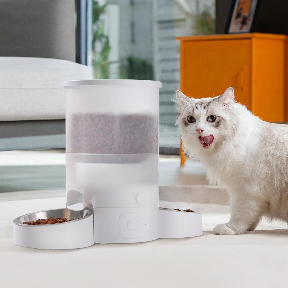 3L Dual Bowl Smart Pet Feeder – App Control, Voice Recording & Anti-Jam Design