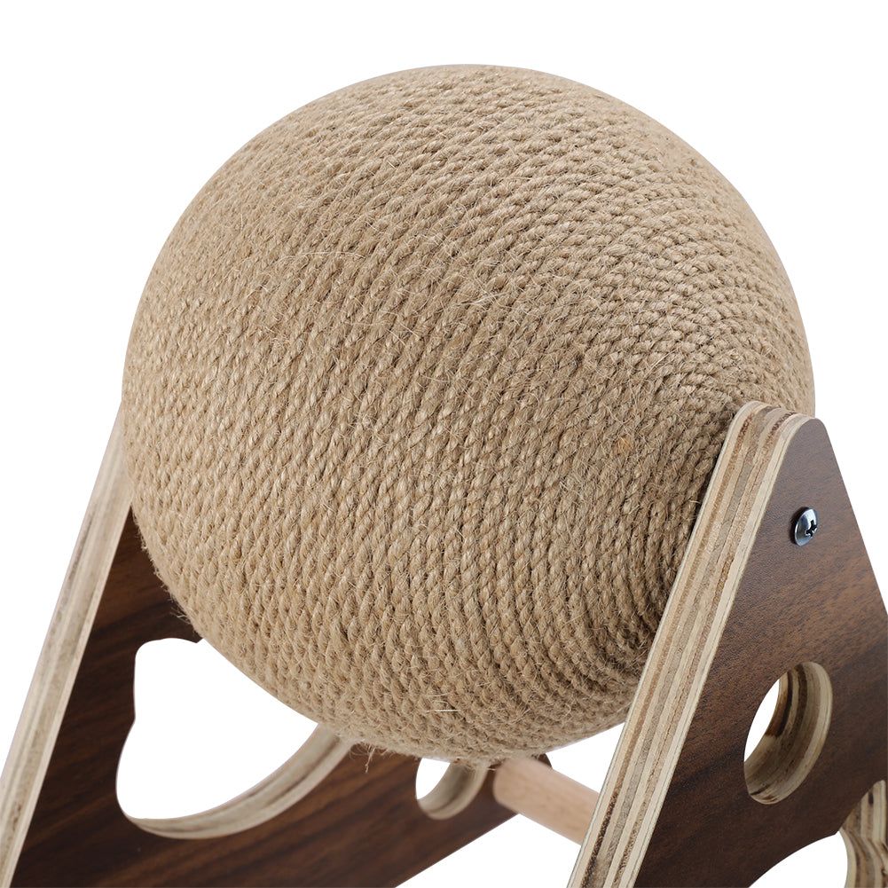 Natural Sisal Cat Scratching Ball – 360° Rotating Toy with Stable Wooden Frame