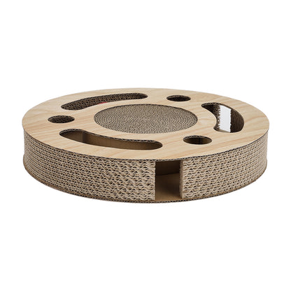 Round Corrugated Cat Scratcher with Ball Toy – Compact Play & Claw Care Pad for Kittens and Cats