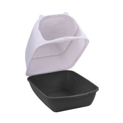 Detachable Cat Litter Box with Deodorising Compartment – Grey & White, Easy-to-Clean Design
