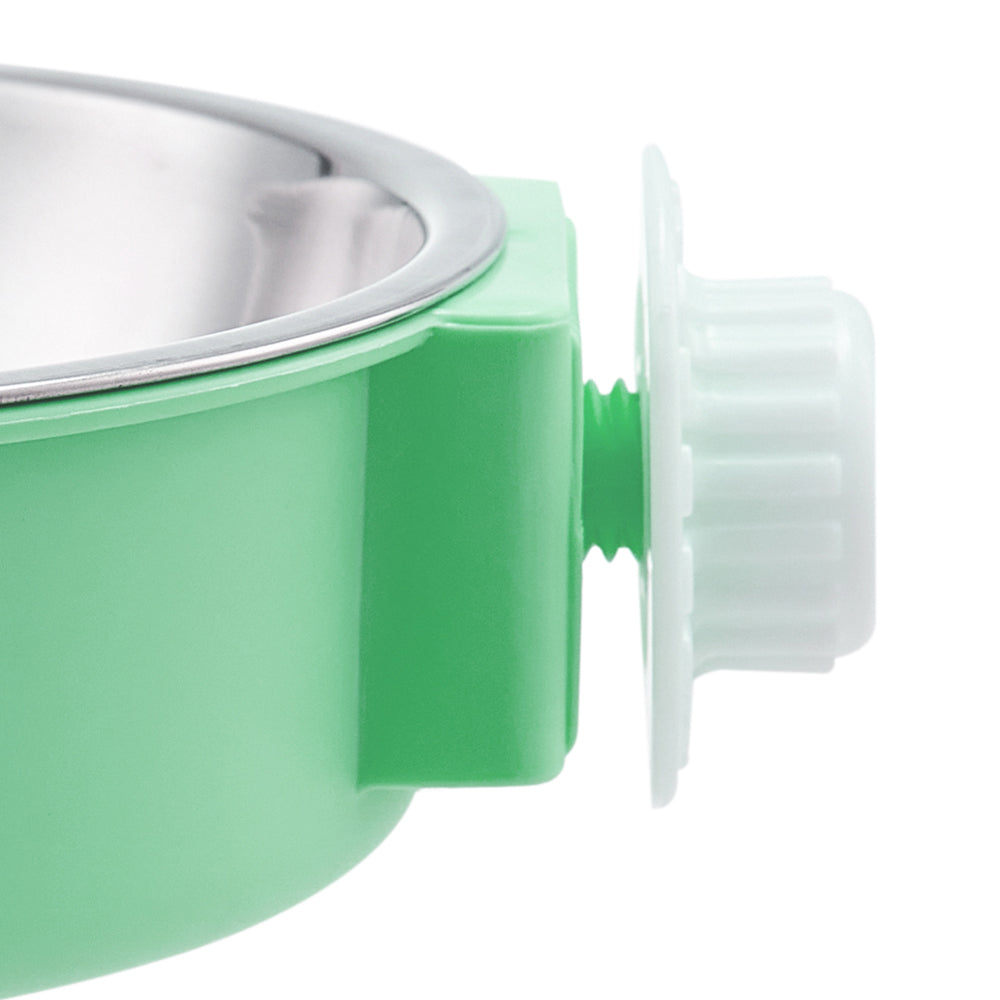 Two-in-One Stainless Steel & Plastic Cage Hanging Pet Feeder – Green, For Cats and Dogs