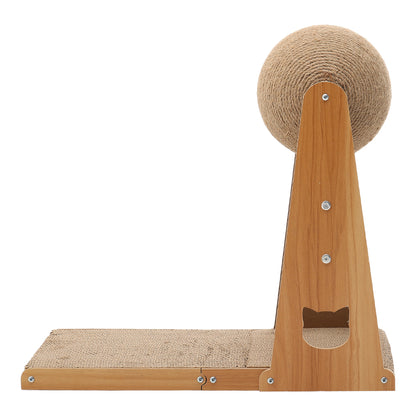 L-Shaped Cat Scratcher with Interactive Sisal Ball for Indoor Play and Climbing