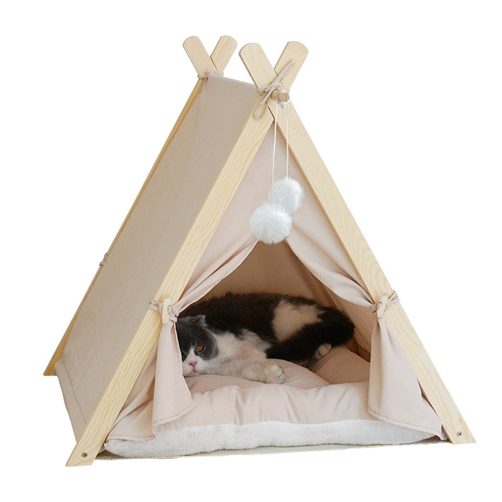 Pet Tent Teepee – Cozy Retreat with Thick Cushion & Sturdy Pine Frame