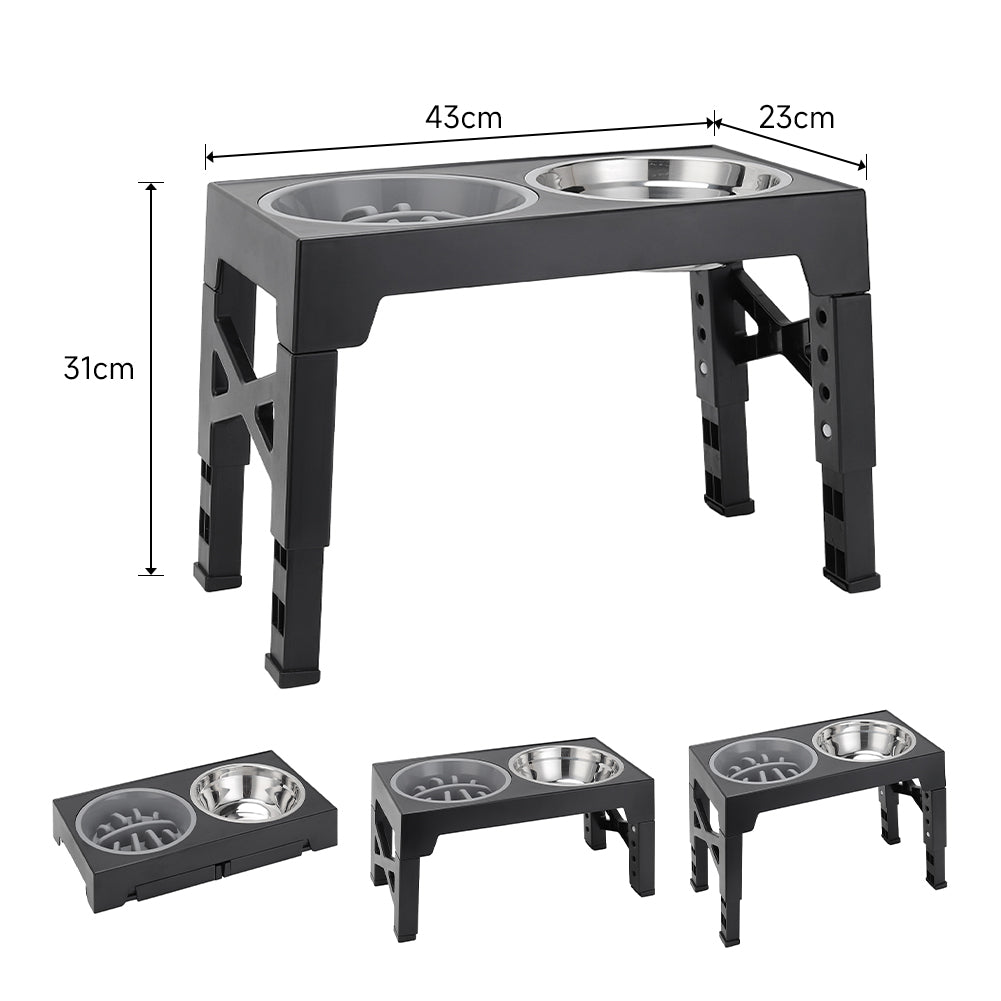 Adjustable Elevated Pet Feeder with Dual Stainless Steel Bowls and Foldable Stand