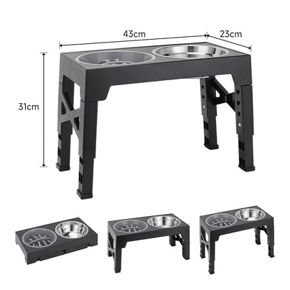 Adjustable Elevated Pet Feeder with Dual Stainless Steel Bowls and Foldable Stand