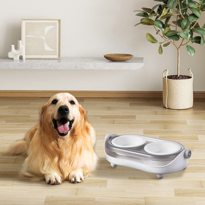 Tilt-Adjustable Ceramic Double Bowl Pet Feeder – Ergonomic Design for Cats and Dogs